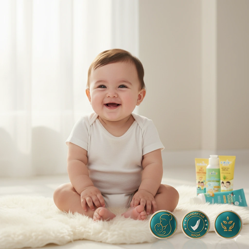 Bayi tersenyum kulit sehat